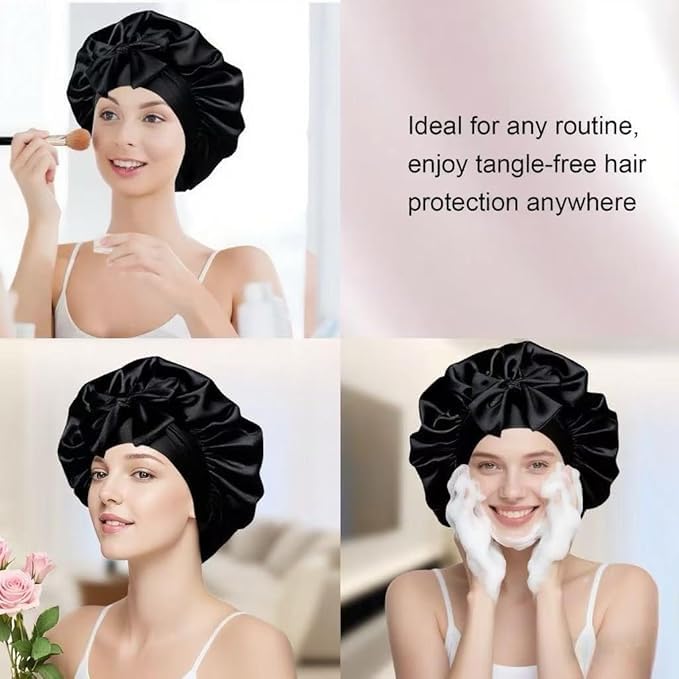 Adjustable Silk Bonnet | Double-Layer Design | Reduces Friction | Controls Frizz | Protects Curly Hair | Multi-Purpose Use