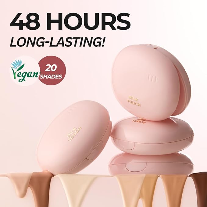 milktouch Cushion Foundation, 24H Flawless Skin, Radiant Shine, No Oxidation, Long-Lasting, Non-Creasing, 60% Hydrating Skincare Infused Korean, Stocking Stuffers, Christmas Gifts (33C Cinnamon)