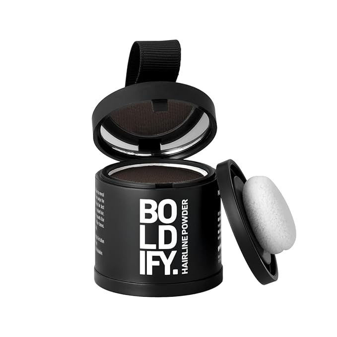 BOLDIFY Hairline Powder (LARGE, 10g) - Root Touch Up Hair Color for Gray Coverage - Bald Spot Concealing Hair Powder for Women & Men - 24-Hour Stain-Proof - Dark Brown