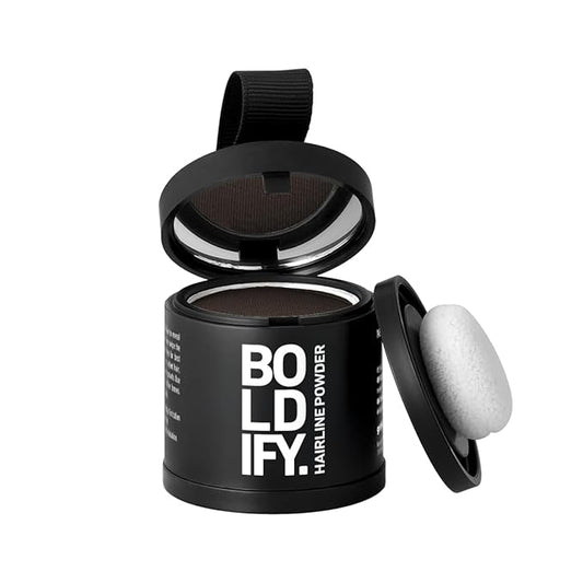 BOLDIFY Hairline Powder (LARGE, 10g) - Root Touch Up Hair Color for Gray Coverage - Bald Spot Concealing Hair Powder for Women & Men - 24-Hour Stain-Proof - Dark Brown