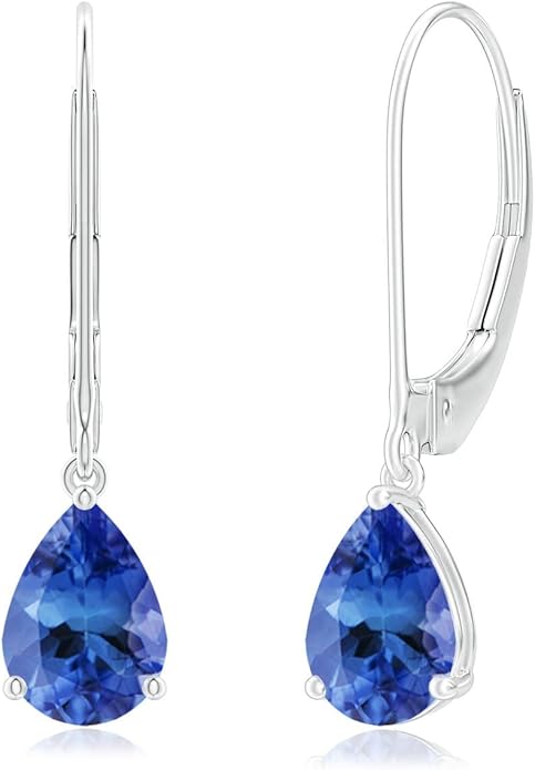 ANGARA Natural Tanzanite Earrings for Women | Solitaire Pear-Shaped Tanzanite Leverback Earrings in 14K Solid Gold/Platinum | December Birthday, Anniversary, Gemstone Jewellery Gift