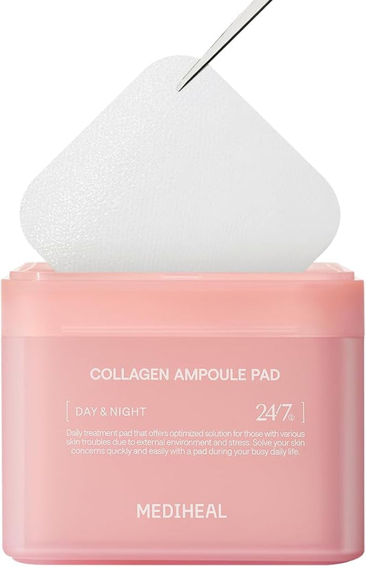 MEDIHEAL Toner Pads [Collagen] - Ampoule Toner Pad with Collagen & Ceramide - Skin Firming & Restore Elasticity & Deep Hydration - Tighten Wrinkles & Lines - Vegan Moisturizing Fabric (100 Count) s