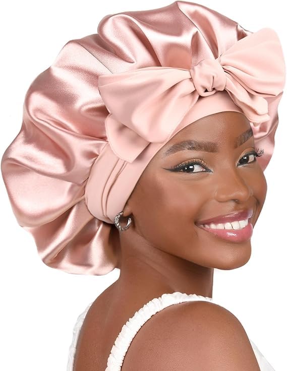Adjustable Silk Bonnet | Double-Layer Design | Reduces Friction | Controls Frizz | Protects Curly Hair | Multi-Purpose Use