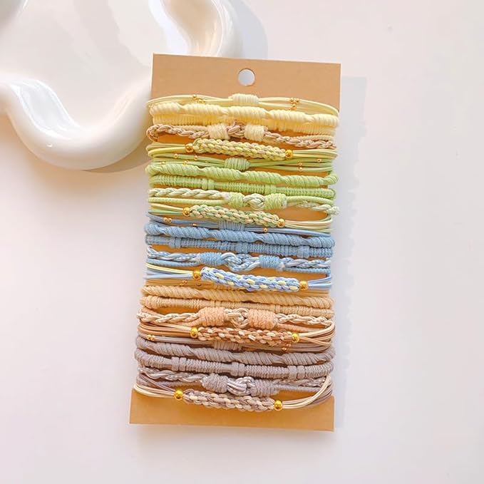 Multistyle Hair Ties Set: Gentle High Elasticity Ponytail Scrunchie Bracelet for Women (24-Heart Buckle Light Colors Set:25, One Size)
