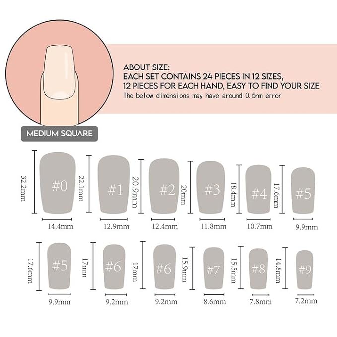 GLAMERMAID Burgundy Press on Nail Medium Square, Dark Red Handmade Jelly Soft Gel Nail Square Fake Nail, Glossy Stick Glue 0n Nail Kit for Women, Reusable Stick on Acrylic Fake Nail Manicure Set
