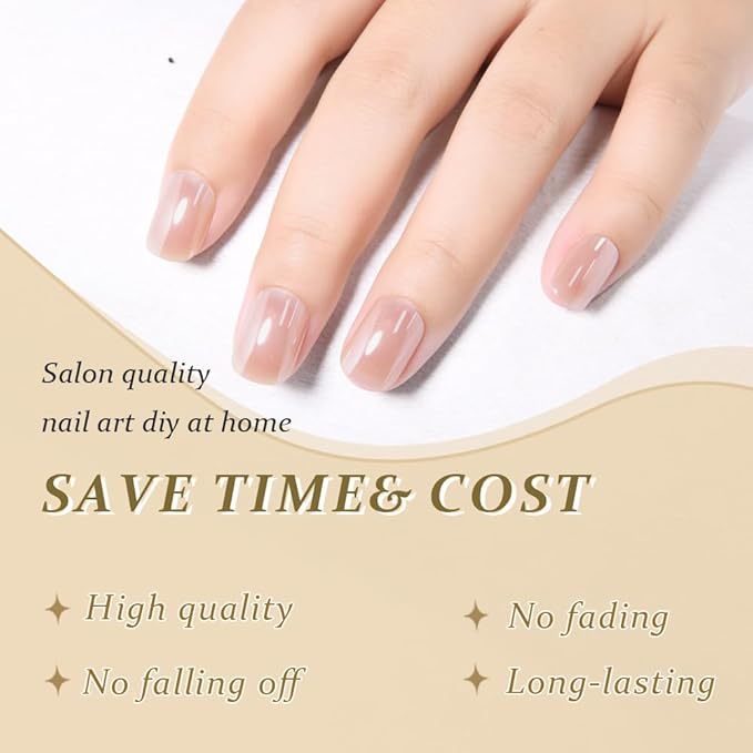 evpct Nude Glazed Press on Nails Short Square for Women Girls Gift, Chrome Glazed Nude Fake Nails Reusable with Soft Gel, Glossy Glitter Stick on False Nail Kit Salon Quality DIY at Home, 01