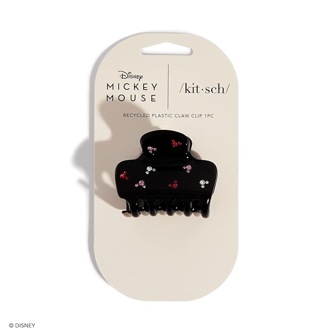 Kitsch & Mickey/Minnie Hair Claw with Rhinestones, Cute and Elegant Claw Clips for Girls, Great for All Hair Types, Recycled Plastic | Ideal Gifts for Women - 1pc (Black)