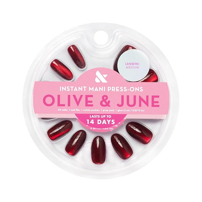 Olive & June Instant Mani Press-On Nails | (Glue) Medium, Oval 42 Fake Nails, 21 Sizes | Non-Toxic, Long-Lasting Recycled Materials Realistic Look Salon-Quality at Home | Obsessed Velvet