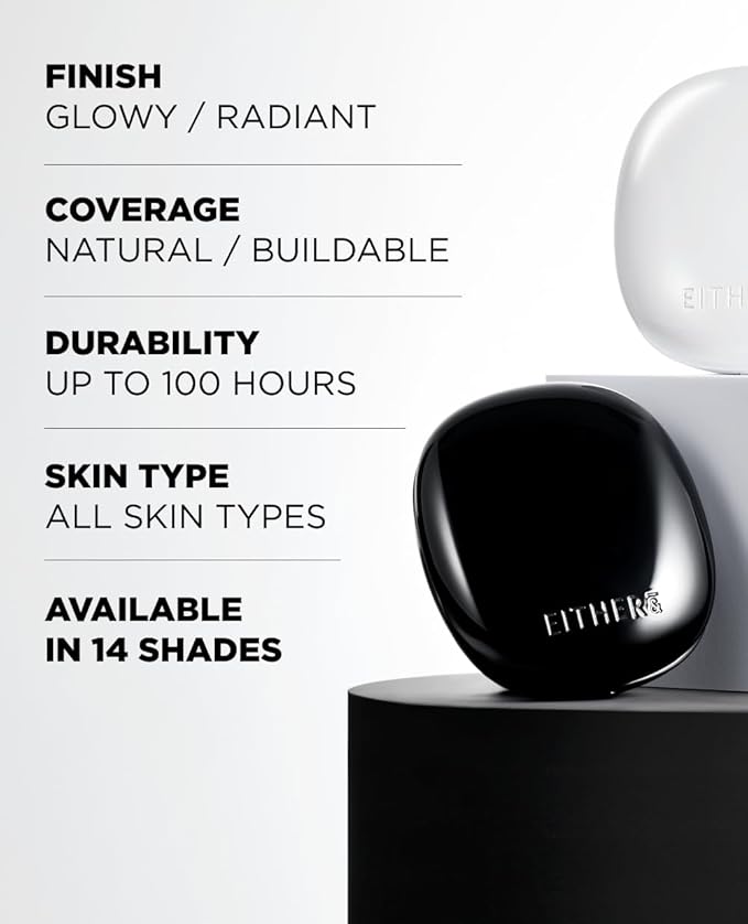 EITHER& Glow Pixel Cushion Foundation, Skincare Formula, Dewy Glass Skin, Lightweight & Long-Lasting 100H Wear, Buildable Hydrating Korean Cushion (40N Espresso, 12g)
