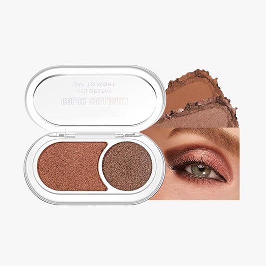 Warm Copper & Bronze Brown Shimmer Eyeshadow Duo – High Pigment Metallic Eye Shadow Palette, Long-Lasting Blendable Warm Nude Copper Brown Shades for Daily Makeup, Soft Glam & Smokey Eye Looks