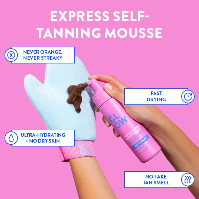 Australian Glow 1 Hour Express Self Tanning Mousse w/Quad-Collagen Complex & Hyaluronic Acid, MEDIUM - 6.76 fl. oz / 200ml