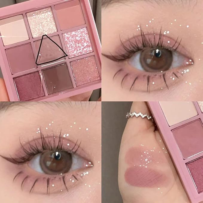 Kayswang 9 colors glitter eyeshadow palette makeup palette matte high pigment color cream texture natural eye shadow powder eye shadow palette in autumn and winter long lasting & waterproof (brown)