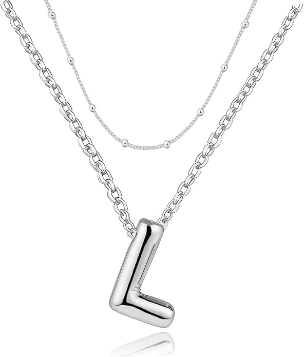 PANSHI Gold Initial Necklaces Gifts for Teen Girls Women Girlfriend Teen Girl Gifts Trendy Stuff Layered Bubble Letter Necklace Gold Jewelry Birthday Gift