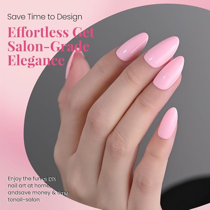 evpct Glossy Press on Nails Short Almond Short for Women, Baby Warm Pink Fake Nail with Kits Salon Quality Reusable Stick on Nails In 15 Sizes 30Pcs Full Cover False Nail Soft Gel Set Kit for Gift, 30