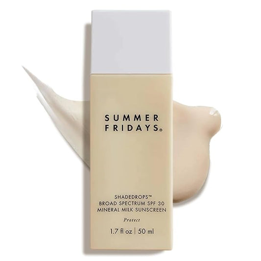 Summer Fridays ShadeDrops Broad Spectrum SPF 30 Mineral Milk Face Sunscreen with Zinc Oxide - Lightweight, Moisturizing Formula with a Soft, Natural Finish (1.7 Fl Oz)