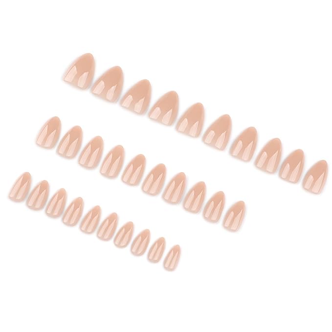 XZMeiLun Nude Brown Jelly Press On Nails Short Almond, Glossy Design Acrylic Fake Nails with Full Cover Stick on Nails,Reusable Glue-On Stickers for Fashion False Nails for Women Gift