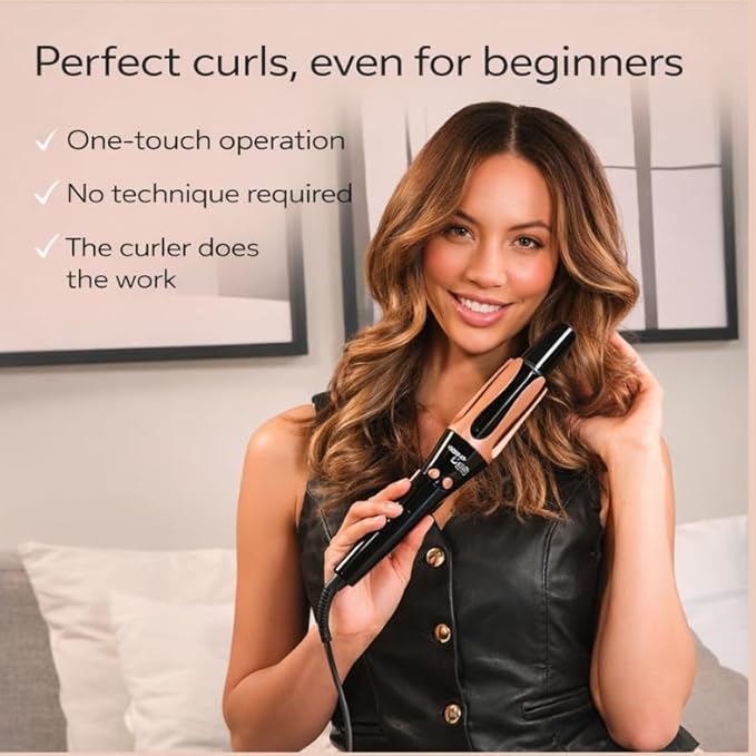 Taiff Automatic Curling Iron | 1¼" Rotating Barrel with Ion Technology | PTC Fast Heating | 3 Heat Settings 340°F–410°F | Dual Voltage Hair Curler for Smooth Frizz Free Long Lasting Curls