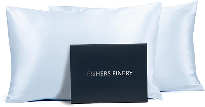 Fishers Finery 25mm 100% Pure Mulberry Silk Pillowcase (Lt Blue Queen)