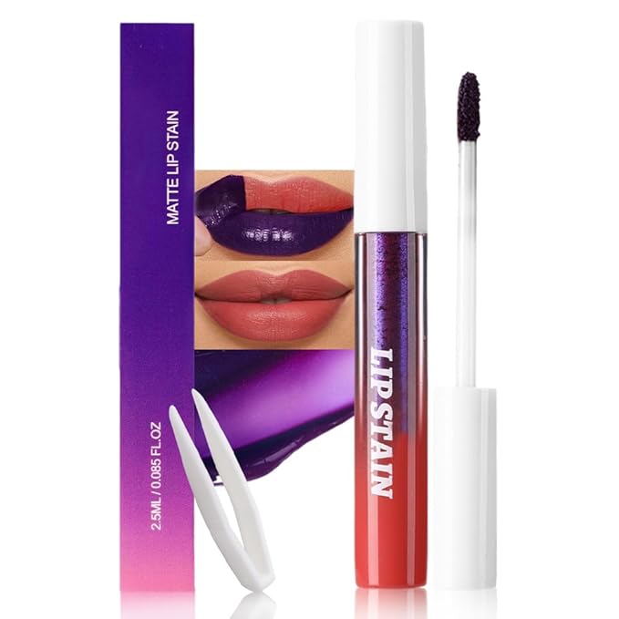 evpct Brownish Red Peel Off Lip Stain Tints with Tweezer, Matte Liquid Lipstick Lip Stain Long Lasting Waterproof for Women Non-stick Cup Lipstick Peel Off High Pigmented Smudge-proof Easy Apply, 05#