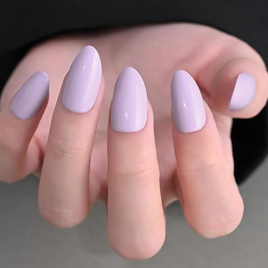 evpct Glossy Press on Nails Short Almond Short for Women, Orchid Purple Fake Nail with Kits Salon Quality Reusable Stick on Nails In 15 Sizes 30Pcs Full Cover False Nail Soft Gel Set Kit for Gift, 07