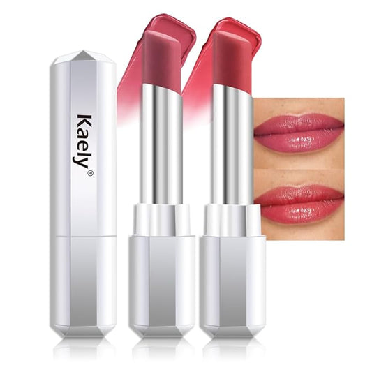 Kaely 2Pcs Honey Lipstick Tinted Lip Balm, Hydrating Shine Lipstick for Women Dry Lips, Moisturizing Nourishing Glossy Lip Gloss Stain Makeup, Sheer Lightweight, Vegan, 05 Rose+06 Girly