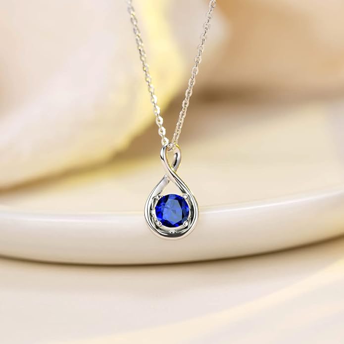 FANCIME 14K Solid Gold Birthstone Pendant with Sterling Silver Chain Infinity Gemstone Necklace Fine Jewelry Anniversary Birthday Christmas Gifts for Women Wife Her