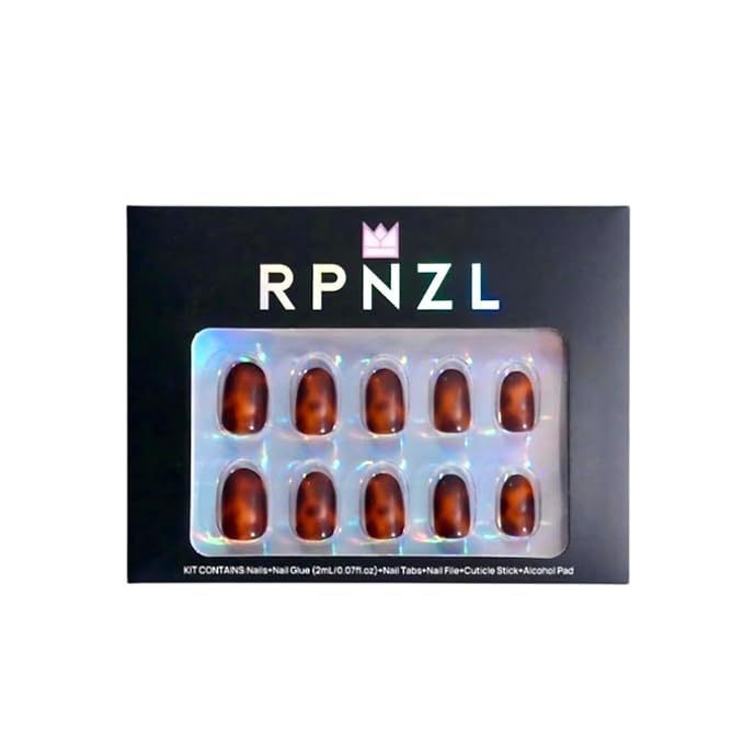 RPNZL Press On Nails - Tortoise | Amber Tortoise Shell Short Oval, Salon Quality | 32 Nails, 16 Sizes Kit with Glue and Adhesive Tabs I Female Founded - Beauty, Self Care
