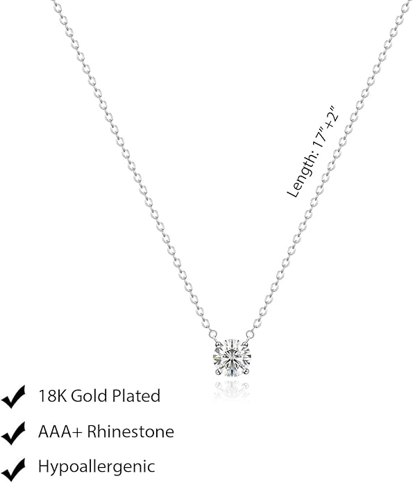 Luxval Diamond Pendant Gold Necklace for Women，Dainty 18k Gold Plated Choker Necklaces Simple Gold Jewelry Gifts for Women Girls