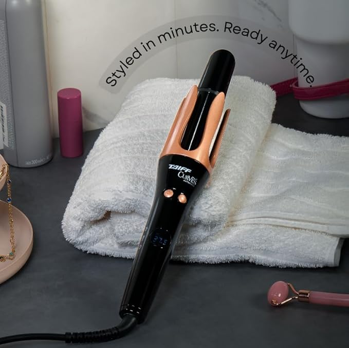 Taiff Automatic Curling Iron | 1¼" Rotating Barrel with Ion Technology | PTC Fast Heating | 3 Heat Settings 340°F–410°F | Dual Voltage Hair Curler for Smooth Frizz Free Long Lasting Curls