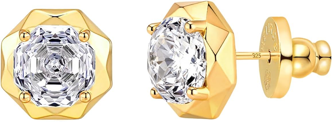 Cubic Zirconia Stud Earrings for Women | Rose Cut Simulated Diamond Earrings in 14K Gold Plated Sterling Silver Posts | Hypoallergenic Vintage Style | Wedding, Luxury Gift for Her