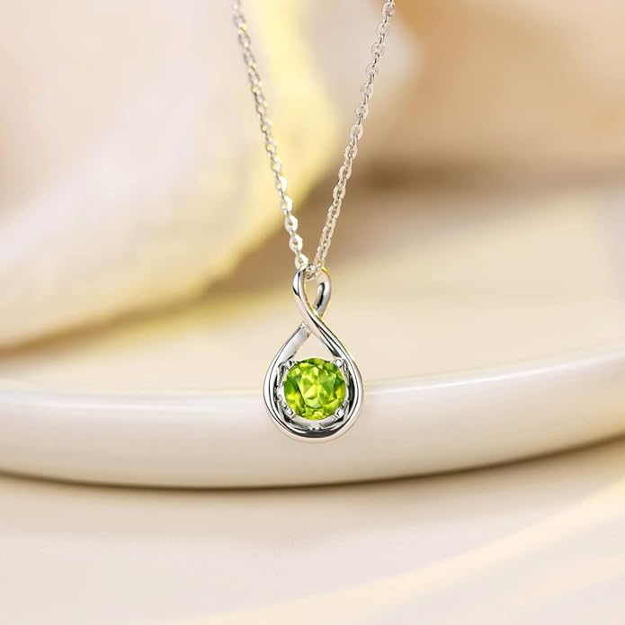 FANCIME 14K Solid Gold Birthstone Pendant with Sterling Silver Chain Infinity Gemstone Necklace Fine Jewelry Anniversary Birthday Christmas Gifts for Women Wife Her