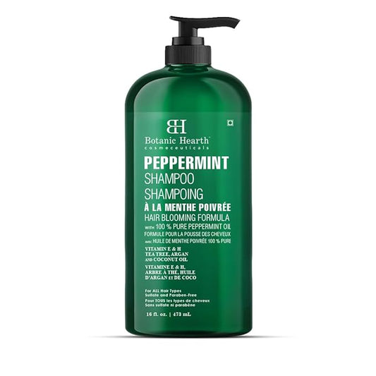 Botanic Hearth Peppermint Oil Shampoo | Hair Blooming Formula With Keratin For Thinning Hair | Fights Hair Loss, | Sulfate Free For Men And Women | 16 Fl Oz