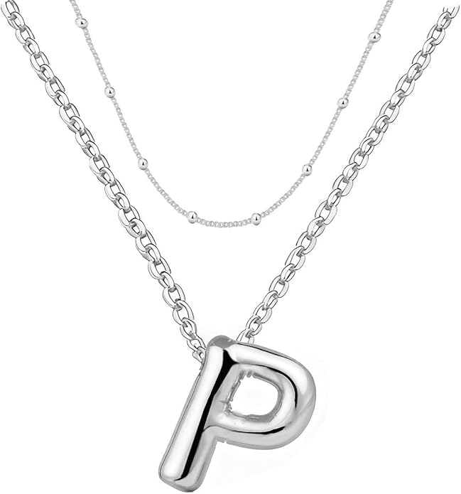 PANSHI Gold Initial Necklaces Gifts for Teen Girls Women Girlfriend Teen Girl Gifts Trendy Stuff Layered Bubble Letter Necklace Gold Jewelry Birthday Gift