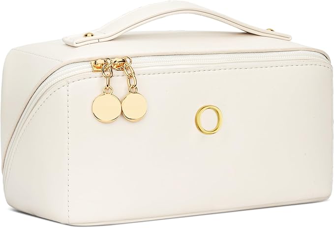 Gifts for Women Bridesmaid Gifts Personalized Initial Makeup Bag PU Leather Cosmetic Waterproof Travel Toiletry Bag (Medium)
