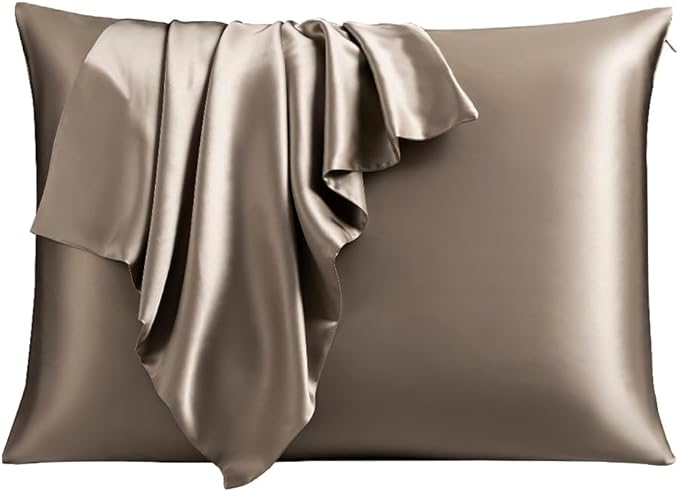 STONECREST Silk Pillowcase, 100% Organic Mulberry Silk, Real 22 Momme 6A Grade, Oeko-Tex Certified, Luxury Pillow Cover for Hair & Skin, with Hidden Zipper(1 Pc Standard 20x26, Brown)