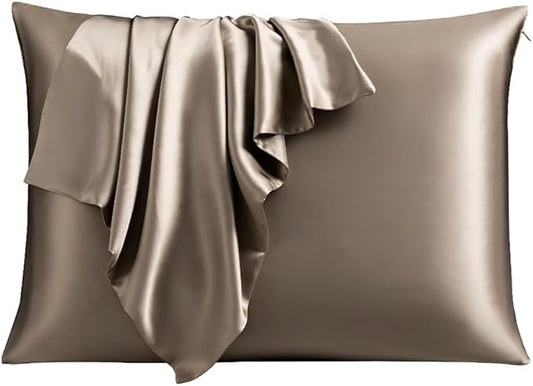 STONECREST Silk Pillowcase, 100% Organic Mulberry Silk, Real 22 Momme 6A Grade, Oeko-Tex Certified, Luxury Pillow Cover for Hair & Skin, with Hidden Zipper(1 Pc Standard 20x26, Brown)