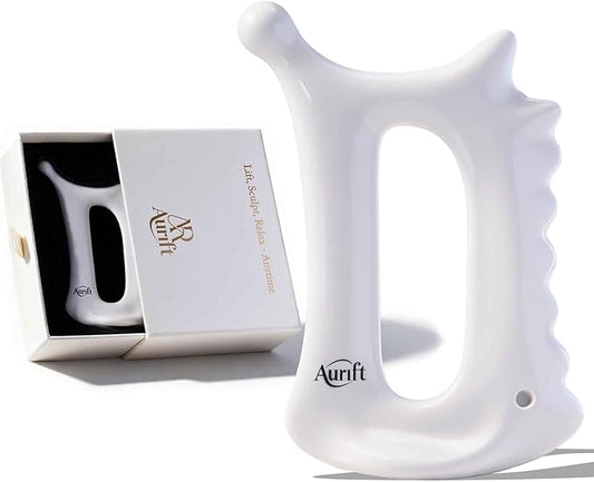 Aurift Ceramic 6‑in‑1 Gua Sha Tool for Face & Body, Jawline Sculpting, Double Chin Reduction, Lymphatic Drainage, Trigger Point Manual Massage Tool, Self-Care Gift Box for Women, White