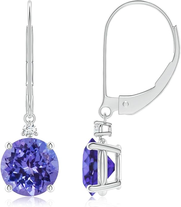 ANGARA Natural Tanzanite Earrings for Women | Tanzanite and Diamond Leverback Drop Earrings in 14K Solid Gold/Platinum | December Birthday, Anniversary, Gemstone Jewellery Gift