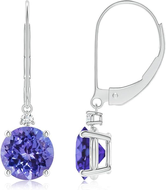 ANGARA Natural Tanzanite Earrings for Women | Tanzanite and Diamond Leverback Drop Earrings in 14K Solid Gold/Platinum | December Birthday, Anniversary, Gemstone Jewellery Gift