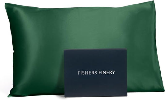Fishers Finery 25mm 100% Pure Mulberry Silk Pillowcase (Dark Green King)