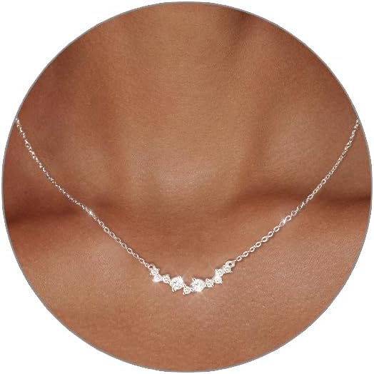 Luxval Diamond Pendant Gold Necklace for Women，Dainty 18k Gold Plated Choker Necklaces Simple Gold Jewelry Gifts for Women Girls