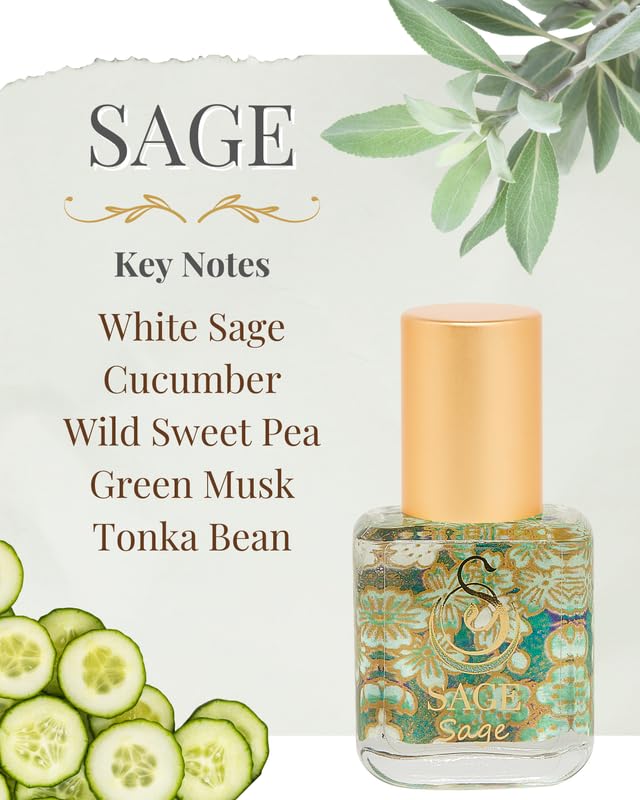 The Sage Lifestyle Sage Roll On, Oil, Extract, Cucumber, White Sage, Tonka Bean, Sweet Pea, Egyptian Musk, Perfume for Women, Fresh Clean Fragrance, Parfum, 1/4 oz, Travel Size, Mini Perfume for Women