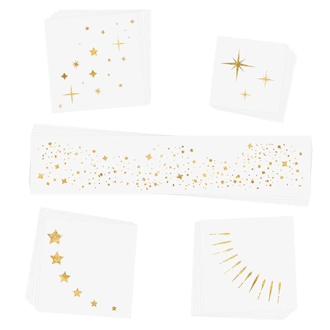 TWINKLING LIGHTS VARIETY SET of 25 assorted premium waterproof metallic gold jewelry temporary foil face Flash Tattoos, face sparkle, face glitter, metallic tattoo, eye jewel, New Years Eve