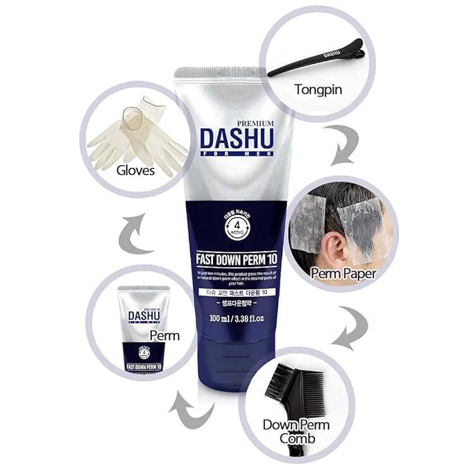 DASHU For Men Fast Down Perm - DIY Side Hair Relaxer & Straightener Kit, Tames Spiky Hair in 10 Minutes, Semi-Permanent (3-4 Weeks), Banana Scent