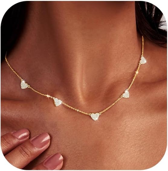 Luxval Diamond Pendant Gold Necklace for Women，Dainty 18k Gold Plated Choker Necklaces Simple Gold Jewelry Gifts for Women Girls