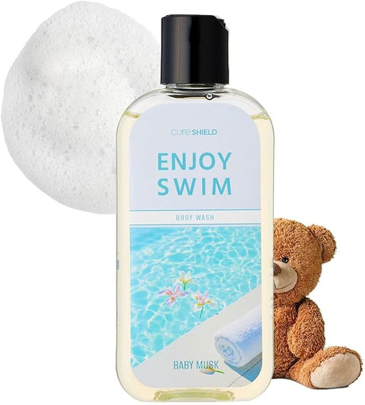CURESHIELD Enjoy Swim Chlorine Removal & Hard Water Treatment Moisturizing Body Wash, Hydrates & Restores Skin, 6.78 Ounce, 200ml (Baby Musk)