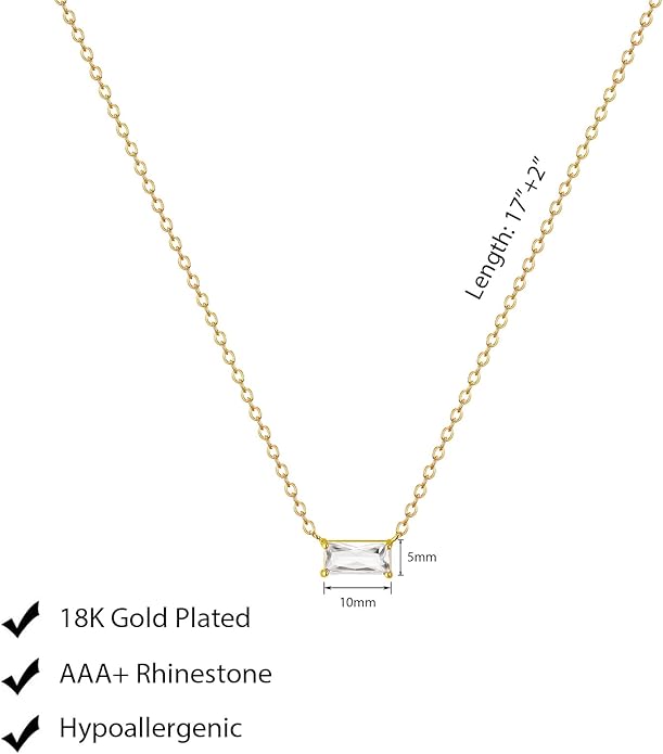 Luxval Diamond Pendant Gold Necklace for Women，Dainty 18k Gold Plated Choker Necklaces Simple Gold Jewelry Gifts for Women Girls