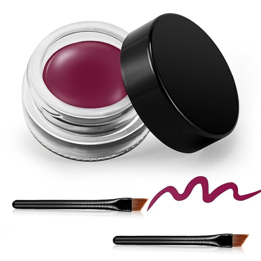 Erinde Wine Plum Gel Eyeliner, Waterproof Long Lasting Cream Eyeliner Gel Pot, High-Intensity Pigments Smudge-Proof Eye Liner Makeup, Water-Resistant Eye Liner with 2PCS Brushes, 09