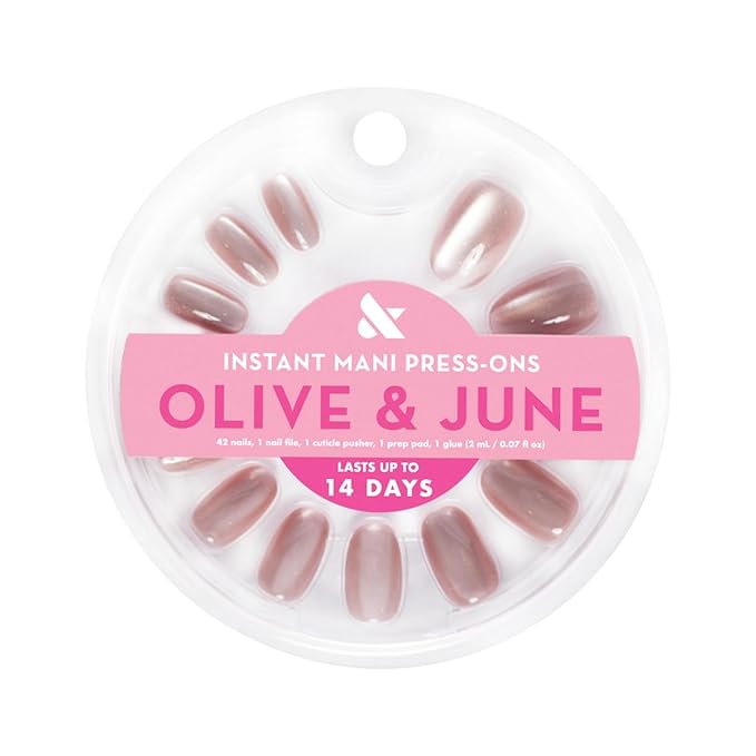 Olive & June Instant Mani Press-On Nails | (Glue) Short, Round 42 Fake Nails, 21 Sizes | Non-Toxic, Long-Lasting Recycled Materials Realistic Look | Salon-Quality at Home | HZ Velvet