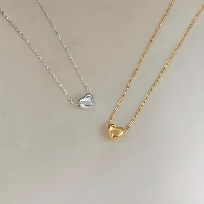 Airmb Cute Heart Necklace for Women Gold/Silver Plated Heart Pendant Choker Necklaces Tendy Love Heart Chain Necklace Dainty Gold/Silver Necklace Jewelry Gifts for Women